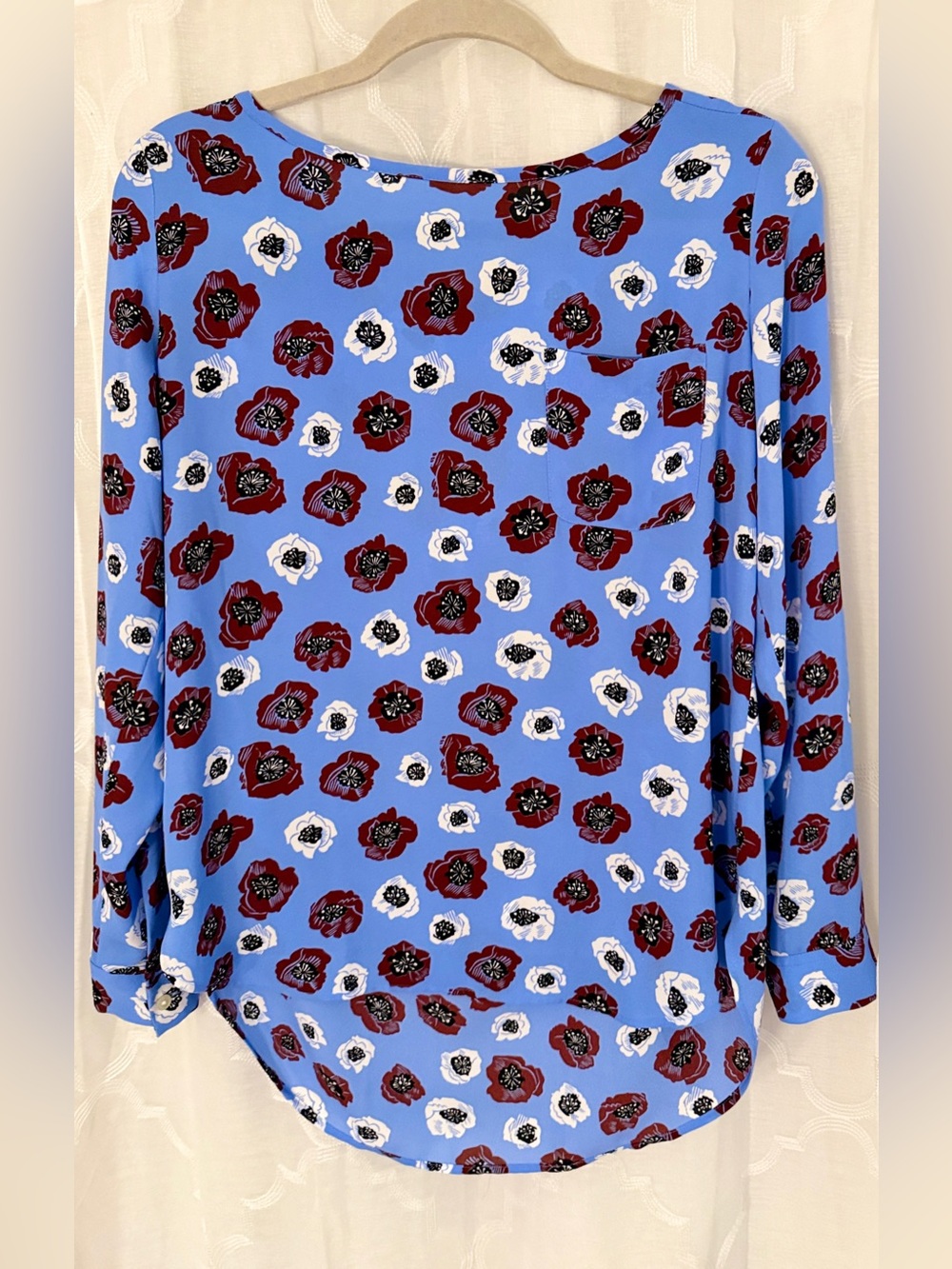 LOFT Blue Poppy Floral Blouse Size Medium